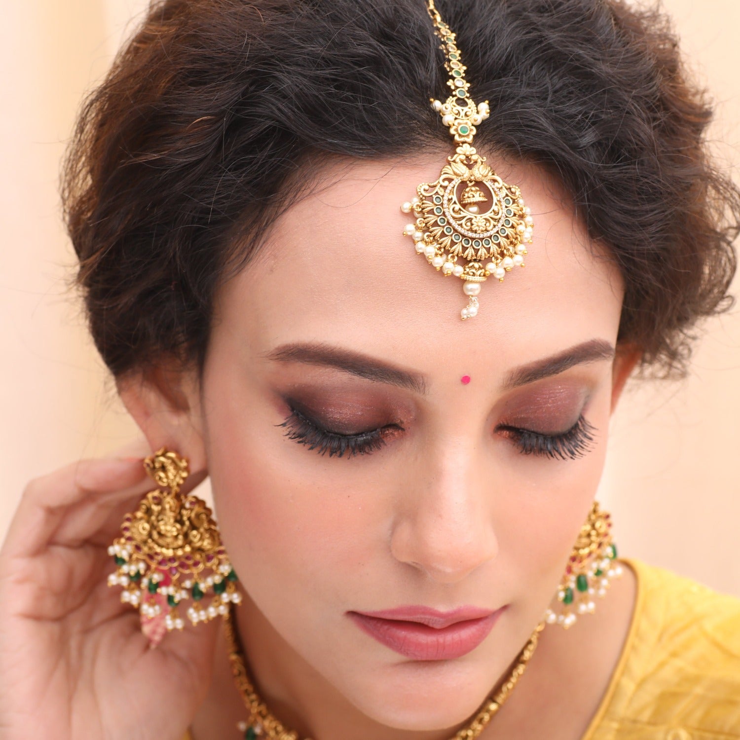 White Pearl Jadau Punjabi Earrings with Maang Tikka by FashionCrab® -  FashionCrab.us